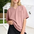 thumbnail image 4 of T Shirts for Girls V Neck Short Sleeve Pink Shirt for Girls Oversized Summer T Shirts 11-12 Years, 4 of 5
