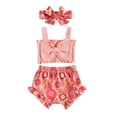 thumbnail image 1 of xiaxaixu Infant Baby Girls Clothes Set Solid Color Ribbed Bowknot Sling Tank Tops Floral Print Shorts Headband 3Pcs Set, 1 of 8