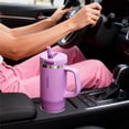 thumbnail image 2 of Carote Insulated Stainless Steel Tumbler with Handle and Lid, Leakproof Double Wall Vacuum Travel Mug, Reusable Cup for Hot & Cold Drinks, Purple, 32oz, 2 of 5