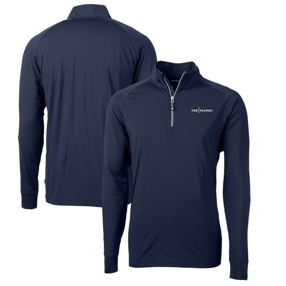Men's Cutter & Buck Navy THE PLAYERS Adapt Eco Knit Stretch Recycled Quarter-Zip Pullover Top