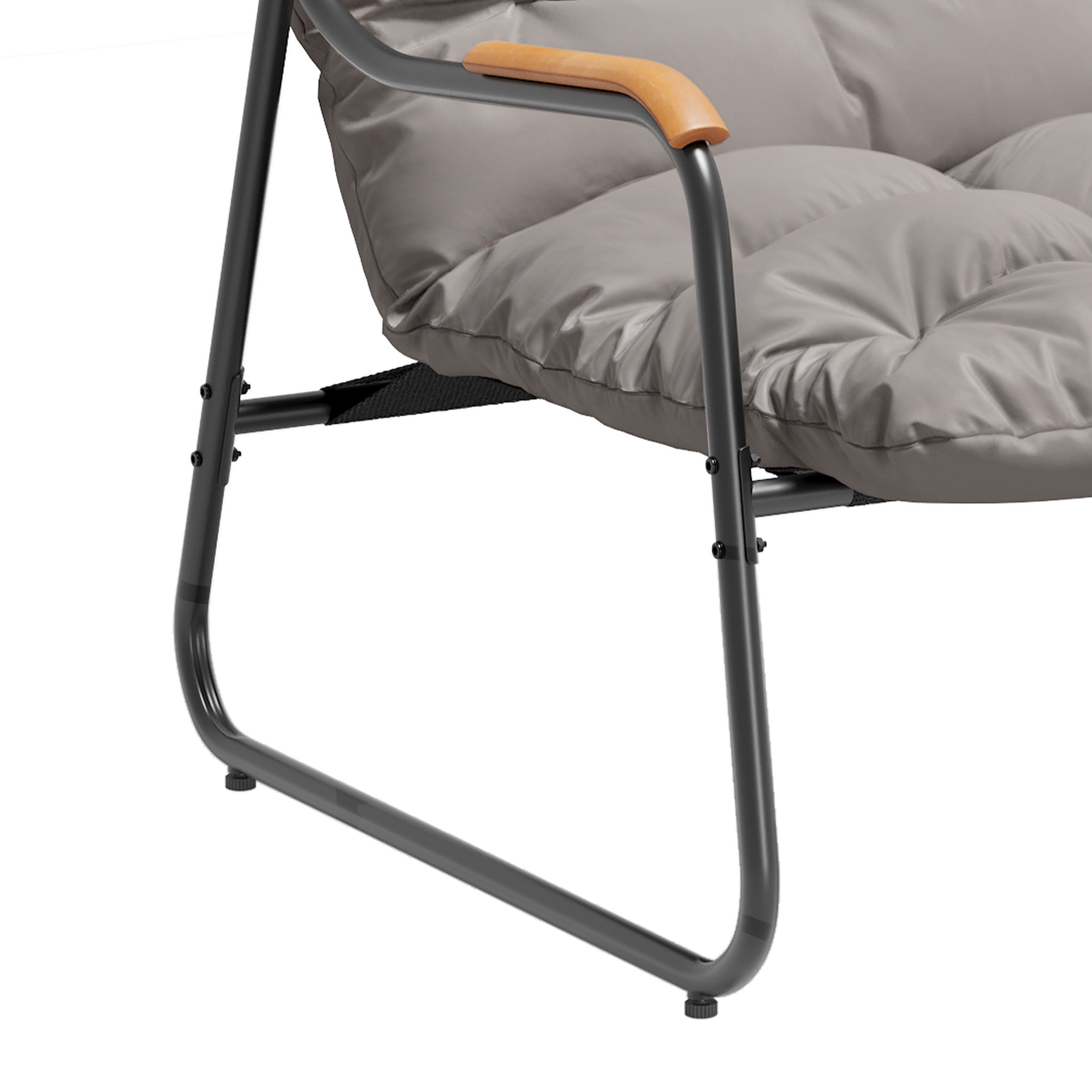 Uforic Outdoor Papasan Lounge Chair with Ottoman, Dark Gray Textilene Sling Recliner Set with Puffy Cushion, Indoor Outdoor Comfy Leisure Chair for Patio Balcony Backyard Garden