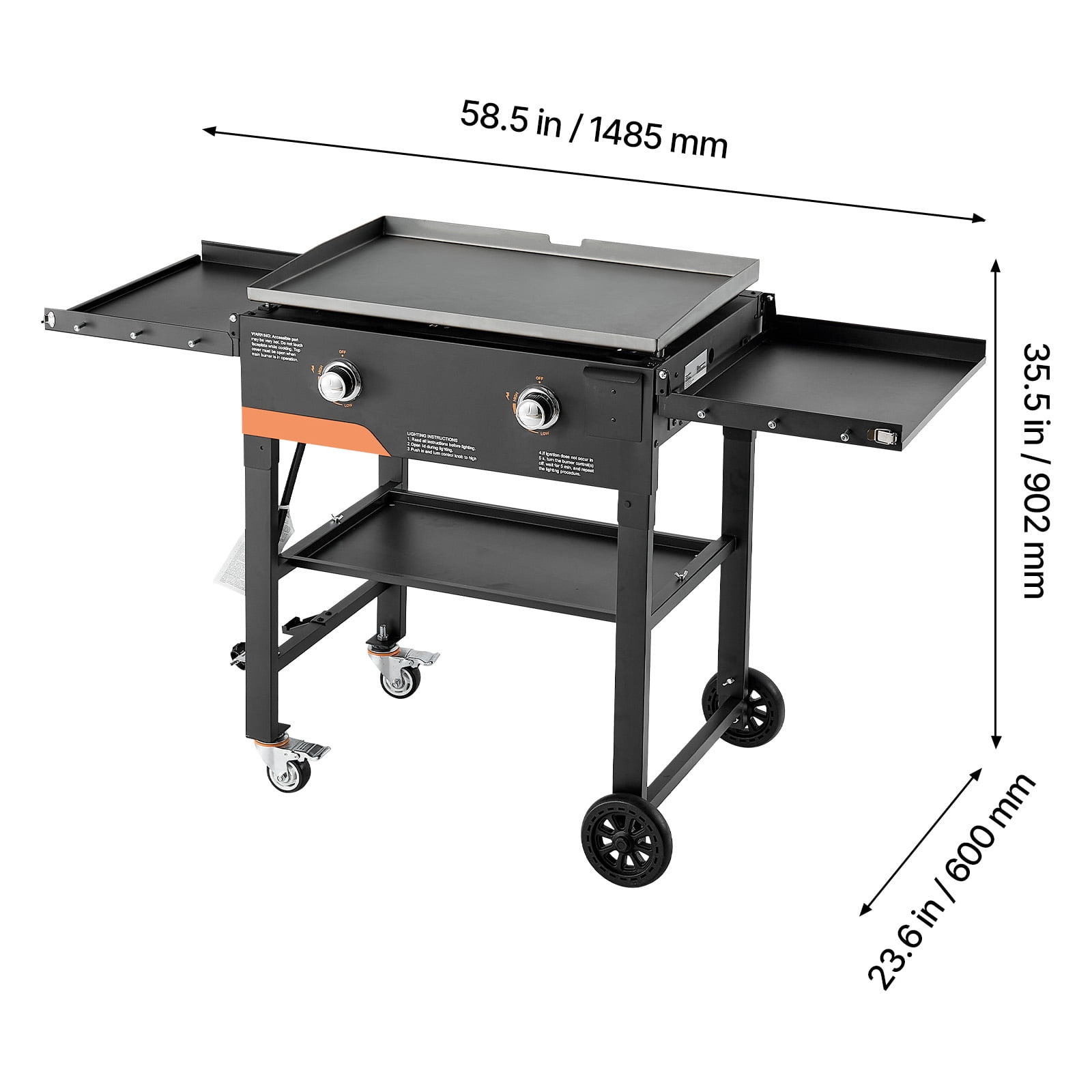 KFFKFF 28-Inch Gas Griddle with Dual Burners, Foldable Flat Top Grill with Wheels, 30000 BTU Propane Griddle for Outdoor Cooking, Ideal for Frying, Grilling, Stir-Frying, and BBQ, Pulse Ignition