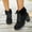 Black, variant on Women's Round Toe Dressy Ankle Boots Suede Lace Up Zipper Chunky Block High Heel Dressy Short Booties Khaki 5.5(36)