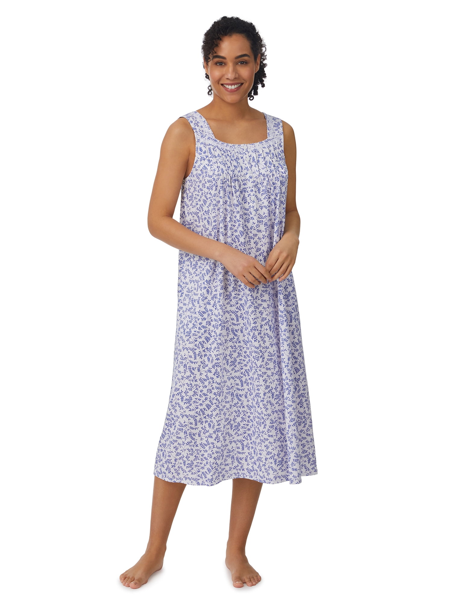 Aria Women's Sleeveless Long 100% Cotton Nightgown in 46", Sizes XS to 5X