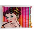 thumbnail image 1 of Art Pillow Sham Blue Eyed Lovely Woman with Striped Background Pop Art Advertising Retro, Decorative Standard Queen Size Printed Pillowcase, 30 X 20 Inches, Red Eggshell Multicolor, by Ambesonne, 1 of 2