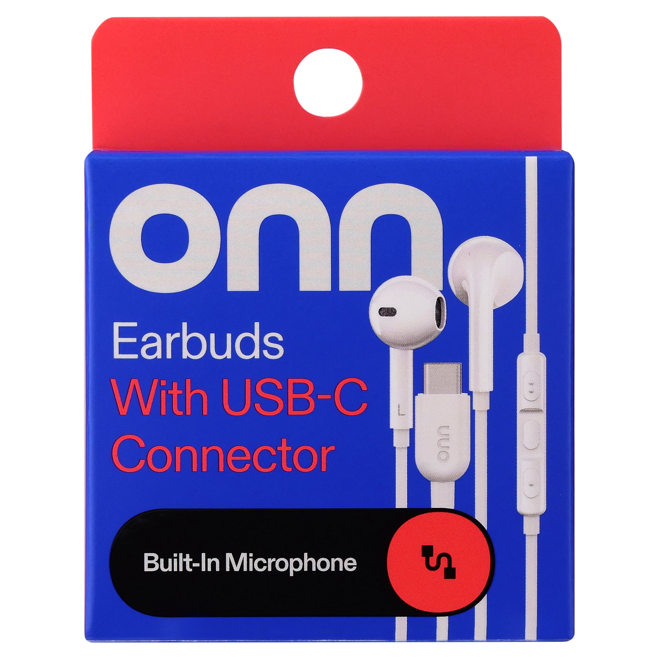 onn Earbuds with USB-C Connector, White