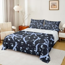 Homewish Girls Bow Knot Twin Sheet Sets,Cartoon Rose Floral Twin Fitted Sheet,Blue Black 03 For Kids,Luxury Bedroom Decor,3-Piece