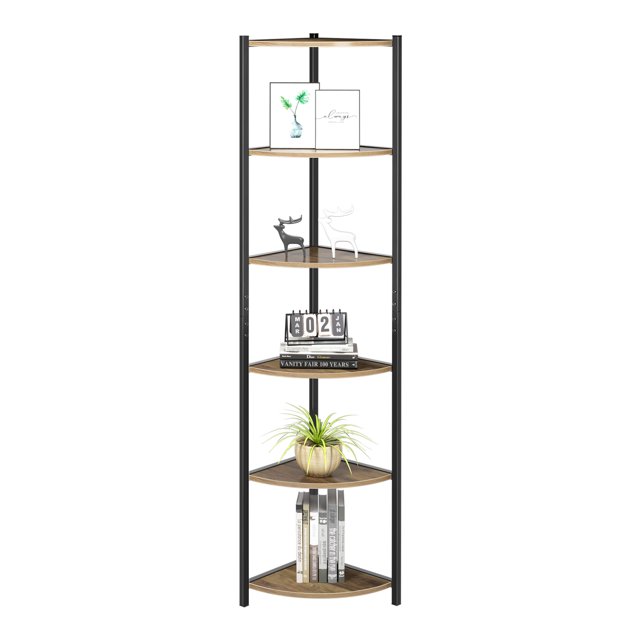 Homfa 6 Tier Corner Shelf, 65'' Tall Skinny Shelf Wood Corner Shelving