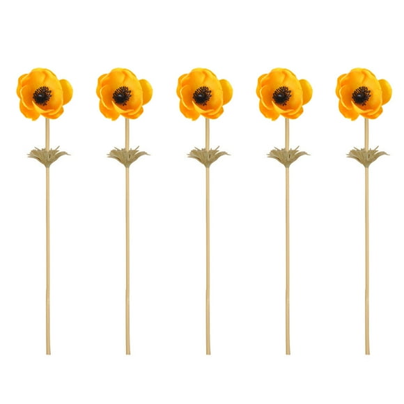 5 Pieces Artificial Anemone with Wedding Leaves Silk Flower Wedding Party Bouquet Long Stems Home Kitchen Decor Flower Gold