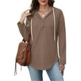 thumbnail image 3 of fatyb Hoodies for Women Button V Neck Casual Tunic Shirts Womens Long Sleeve Loose Tee Blouses with Hood, 3 of 6
