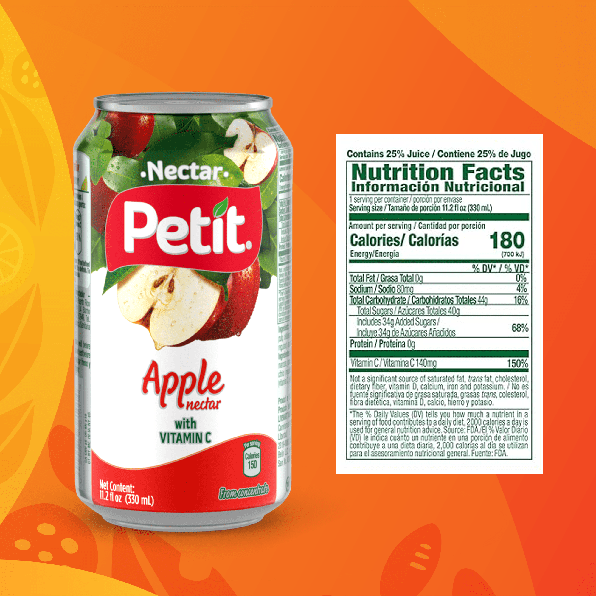 Petit Apple Nectar, 330 ml Cans (Pack of 24) – Refreshing Fruit Juice Beverage