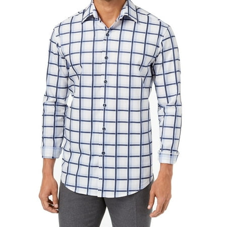 - Tasso Elba Mens Windowpane-Print Button Down Shirt
