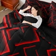 thumbnail image 4 of Manfei Modern Abstract Lines Bedding Comforter Set 7pcs, Red Black Queen Bedding Sets, Geometry Aesthetic Queen Sheet Sets, Breathable Room Decor, 4 of 7