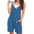 thumbnail image 2 of Button Down Rompers for Women Casual Shorts Trendy Vacation Loose Sleeveless Beach Romper Jumpsuits with Pockets, 2 of 8