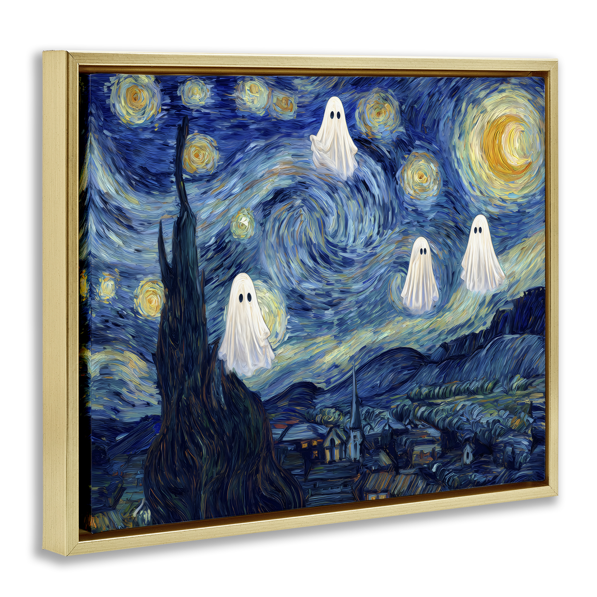 Classic Night Ghosties Gold Framed Floater Canvas Wall Art, design by Arlington Prints