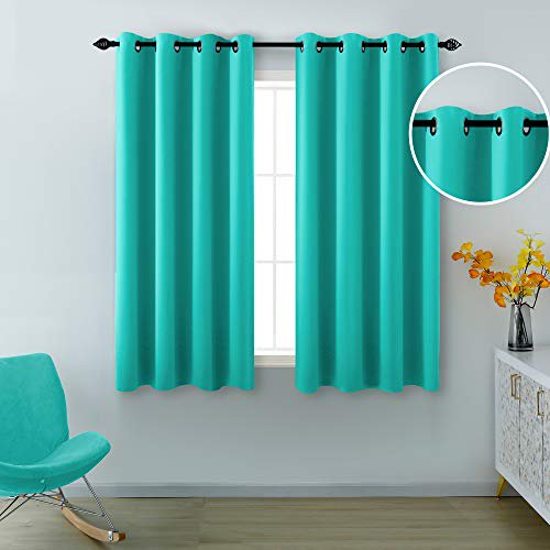 Turquoise Blackout Curtains Panel Pair Set 2 Grommet Window Drapes Insulated Thermal Blocking Privacy Room Darkening Theme Mermaid Curtains For Girls Bedroom Baby Nursery Kids Room 52 X 54 Inch Length