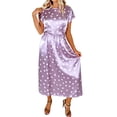 thumbnail image 3 of Jinhong Summer Polka Dots Dresses for Women Satin Short Sleeve Slip Midi Dress Elegant Fashion Zipper Fitted Pullover Dresses Purple,S, 3 of 6