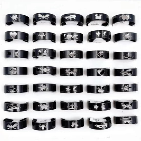 HOOUN 100 Hollow Ring Fashion Charm Heart Butterfly Jewelry Gift Accessories Wholesale-100pcs Opp Bag-Black
