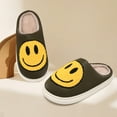 thumbnail image 2 of Smile Face Slippers for Women and Men Retro Comfy PU Leather Slip-On House Shoes with Memory Foam Warm Soft Flat Slides for Indoor & Outdoor, 2 of 5