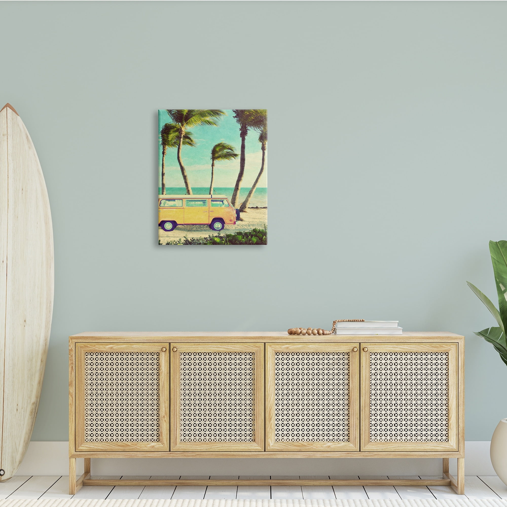 Stupell Indtries Retro Van Sunny Haze Beach Sand Palm Trees,24 x 30,Design by Gail Peck