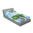 thumbnail image 2 of Ambesonne Landscape Fitted Sheet & Pillow Sham Set, Wooden Dock over Lake, Twinxl, Multicolor, 2 of 2