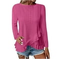 thumbnail image 3 of HVOBTTY Women's Long Sleeved Lightweight T Shirt, Fall Tops for Women, Women's Soft Daily Solid Color Crew Neck Irregular Hemline T Shirt Hot Pink, S, 3 of 5