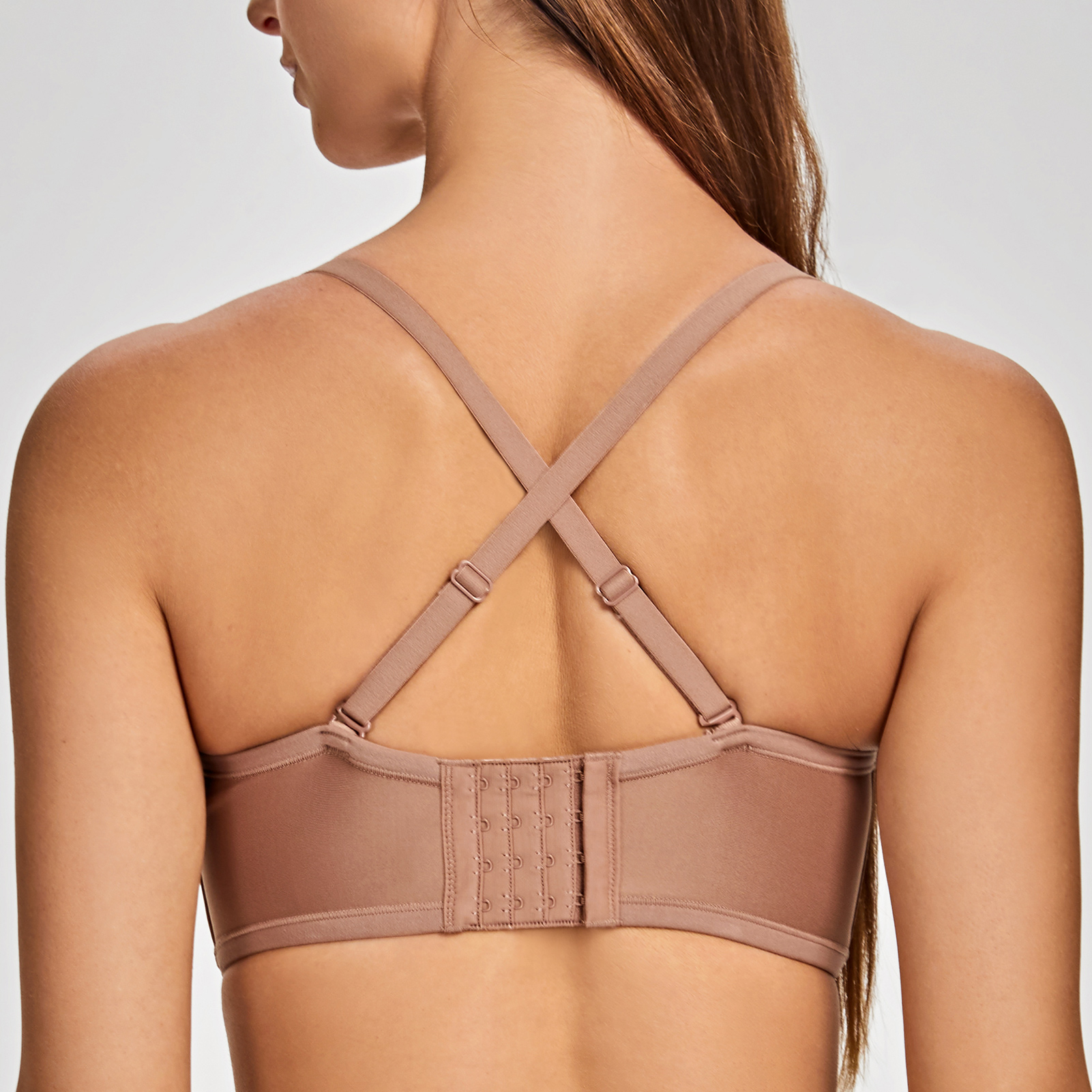 MELENECA Women's Strapless Bra for Large Bust Back Smoothing Plus Size with Underwire Brown 44E