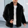 thumbnail image 3 of Men Cropped Fuzzy Jacket Winter Warm Coat Open Front Outerwear,Lapel Long Sleeve and Pocket Daily Casual Comfy Wear,Black,M, 3 of 8