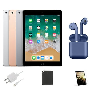 Restored Apple 9.7-inch Retina iPad 6 Wi-Fi Only 32GB Bundle: Case, Pre-Installed Tempered Glass, Charger, Bluetooth/Wireless Airbuds By Certified 2 Day Express (Refurbished)
