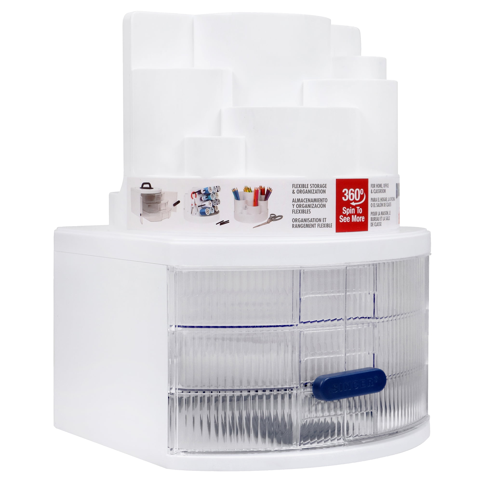 SINGER Sew-It-Goes Spin & Go Multipurpose Sewing Storage Container and Craft Organizer with Removable Drawers, Built-in Peg Board
