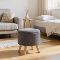 Kadyn Ottoman Bench, Bench Ottoman,Round Ottoman Stool with Storage, Linen Upholstered Foot Stool with Padded Seat,