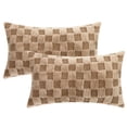 thumbnail image 2 of REGALWOVEN Pack of 2 Faux Fur Soft Plaid Decorative Throw Pillow Covers Square Plush Pillowcase Brown 12" x 20", 2 of 6