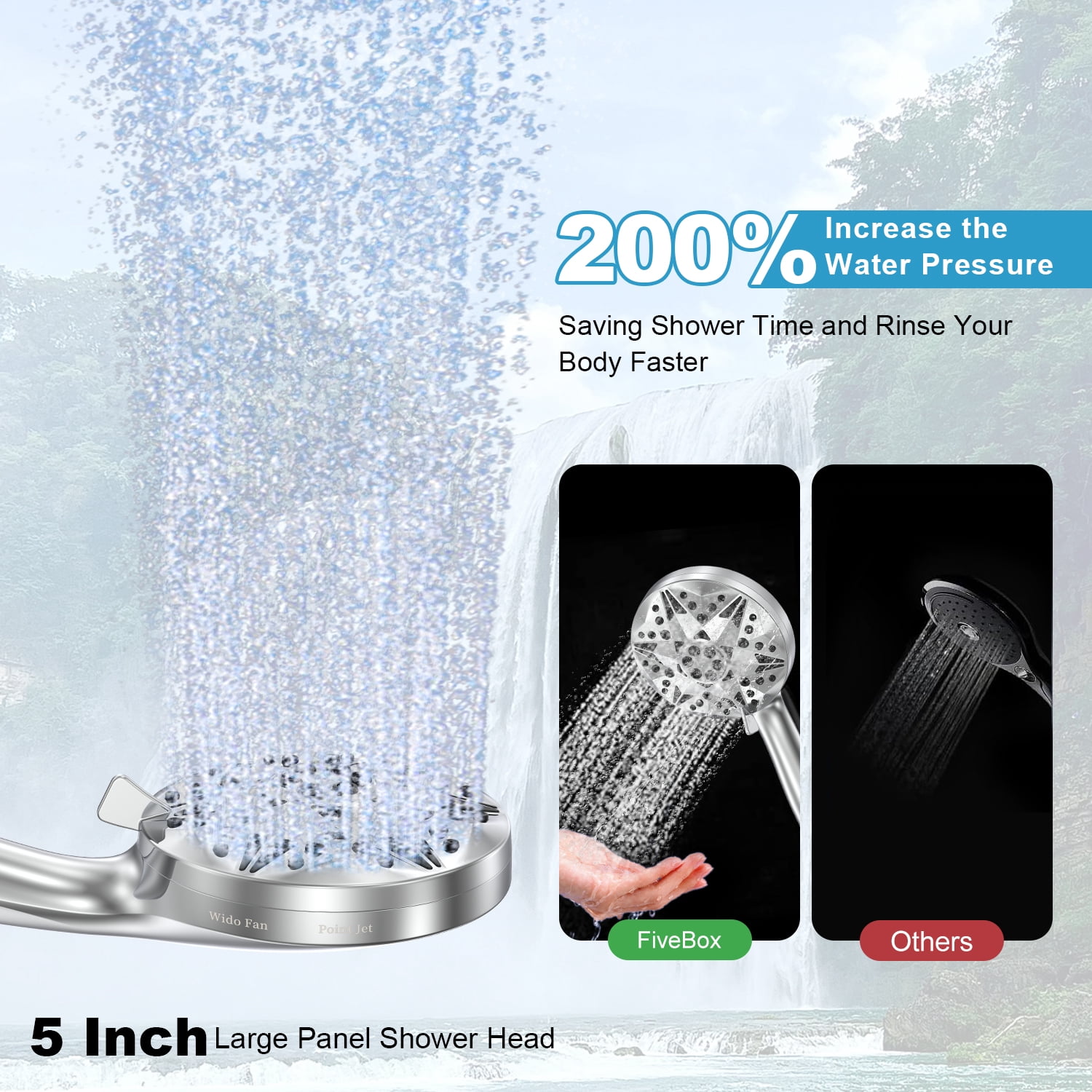 FiveBox Filtered Shower Head with Handheld, High Pressure 10 Spray Modes Detachable Shower Head with Filters for Hard Water, Powerful Rain Showerhead High Flow Hand Held Shower Head for Bathroom
