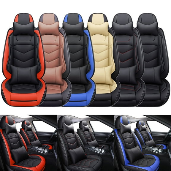 FANOTEK Car Seat Covers for Honda Civic, Premium 5 Seats Auto Cushion Protector with Pillows, Front Rear Full Set for Accord/ CR-V/ Crosstour/ Clarity Electric Black Red