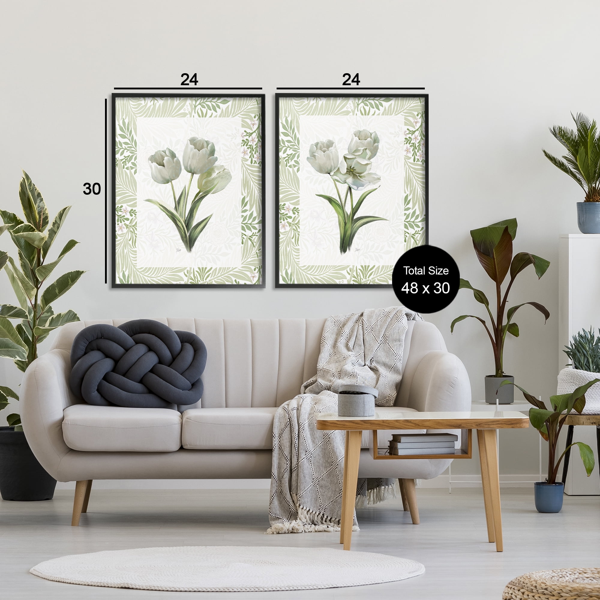 Stupell Industries Soft Green Tulip Trios 2 Piece Black Framed Giclee Art Set, design by Nan