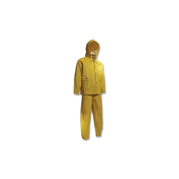 Webtex 3-Pc Rain Suit with Hooded Jacket/Bib Overalls, 0.65 mm Thick, Heavy-Duty Ribbed PVC, Yellow, 3X-Large