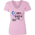 thumbnail image 3 of Inktastic Thyroid Cancer Awareness Pink, Blue, Teal Heart Ribbon Women's V-Neck T-Shirt, 3 of 5