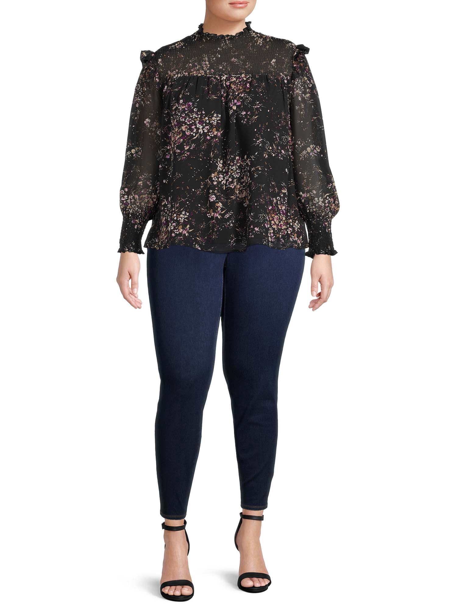 Terra & Sky Women's Plus Size Smocked High Neck Blouse