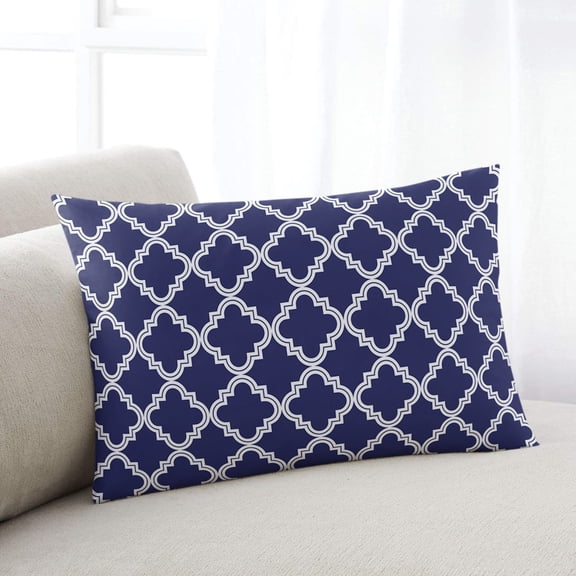Quatrefoil Moroccan Pattern Throw Pillow Covers, Geometric Blue Morocco Soft Breathable Pillow Cases with Invisible Zipper for Sleeping, Small Pillowcases for Couch Bed Sofa Chair 16x24 Inches