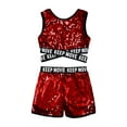 thumbnail image 4 of TiaoBug Kids Girls Sequins Dance Athletic Outfit Sleeveless Tank Jazz Crop Top with Shorts Set Red 12, 4 of 7