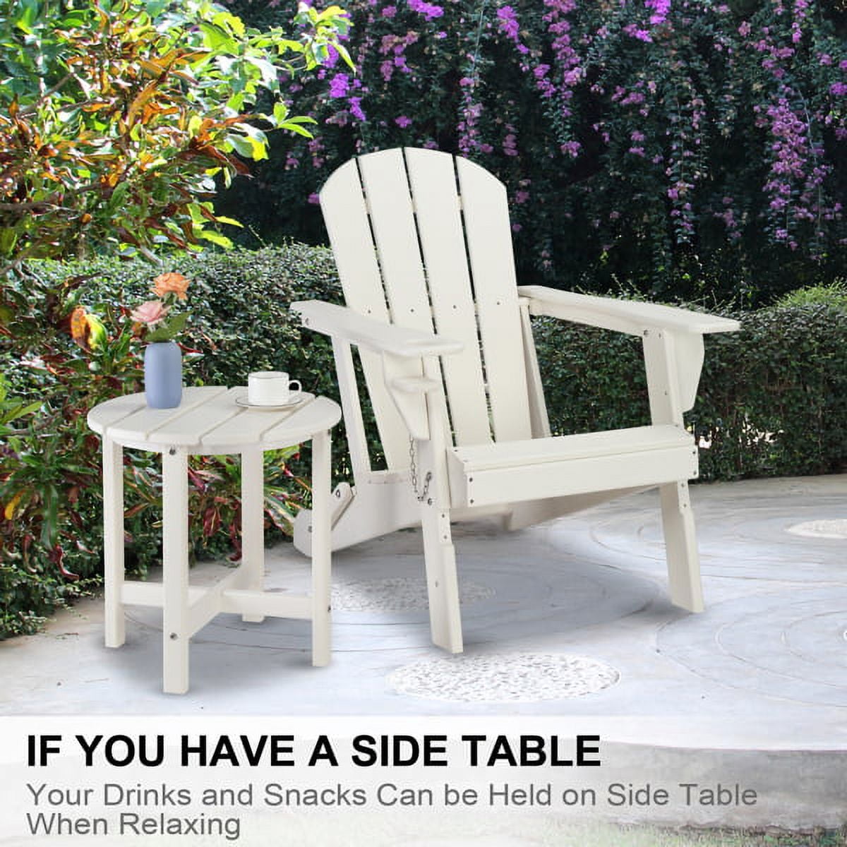 White HDPE Plastic Outdoor Side Table - Durable, Portable Round End Table for Patio, Garden, Backyard (46×46×46cm)