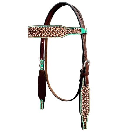 Bar H Equine Horse Genuine Leather Hand Tooled Headstall Brown