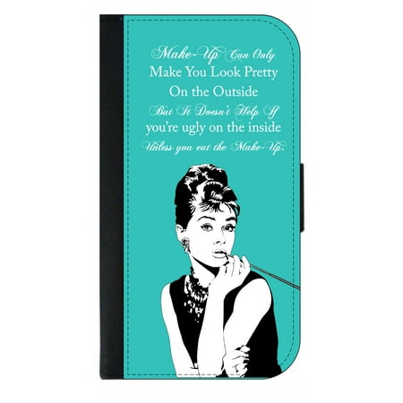 Audrey Mini Card Case Audrey Hepburn Makeup Quote - Wallet Style Cell Phone Case with 2 Card Slots and a Flip Cover Compatible with the Standard Apple iPhone 7 and 8 Universal ()