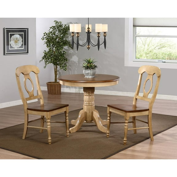 Sunset Trading Brook Round 36" Farmhouse Wood Pedestal Dining Table in Cream