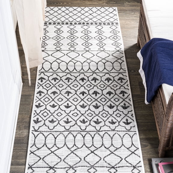 JONATHAN Y SANTA MONICA 2 x 10 Runner Rug, Kafel Tribal Bohemian - Ivory/Black, SMB130E-210