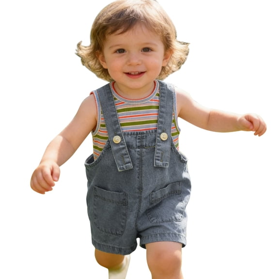 XIMIN Baby Boys Girls Denim Overall Shorts - Loose Fit Jean Overall Shorts with Pockets Denim Shortalls for Summer