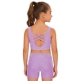 thumbnail image 2 of Hansber Kids Girls Cheerleading Outfits Shiny Rhinestones Dance Crop Top and Gymnastics Shorts Set Dancewear Light Purple 14, 2 of 7