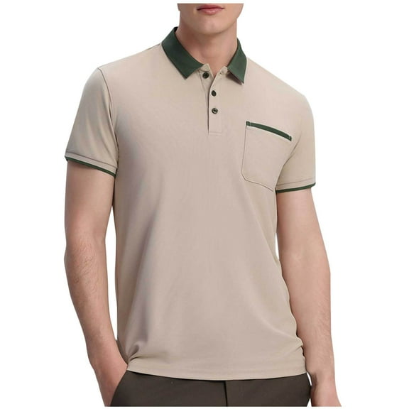 Fnooota Summer Polo Shirts for Men, Pullover Casual Collared 2025 Short Sleeve Shirts Khaki Size 4XL