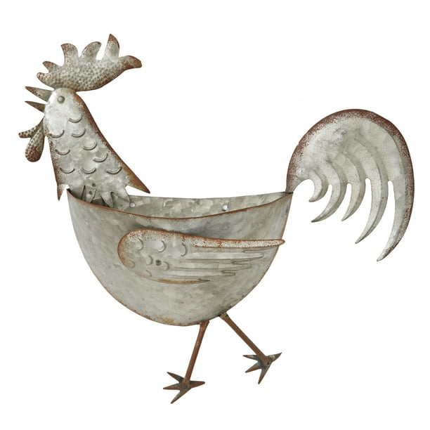 Galvanized Metal Wall Hanging Rooster Planter For Indoors and Outside