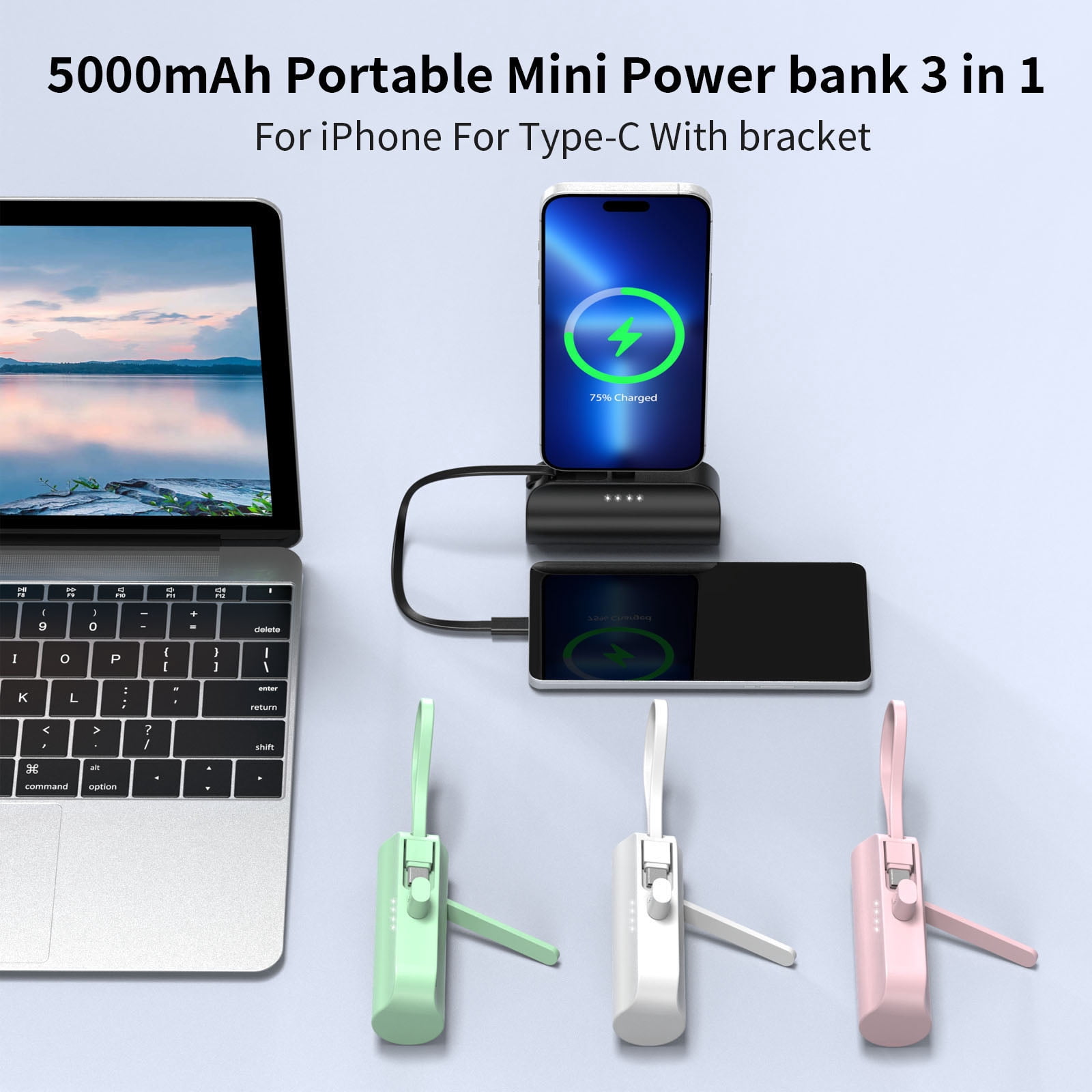 Mini Power Bank, 5,000mAh+5,000mAh Portable Charger 18W Compatible with iPhone 16 Series, Samsung, iPad Pro/Air